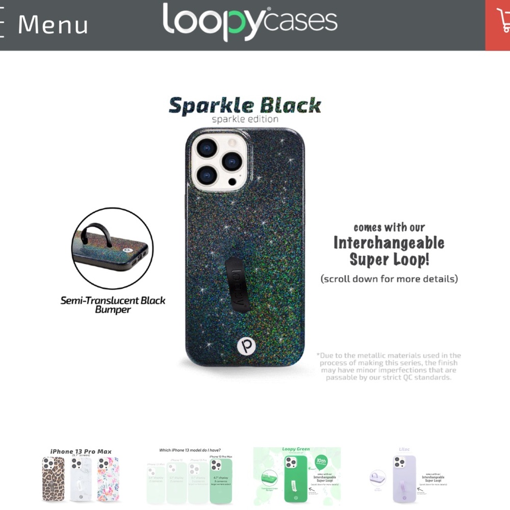 Black sparkle loopy case for iPhone 13 pro max